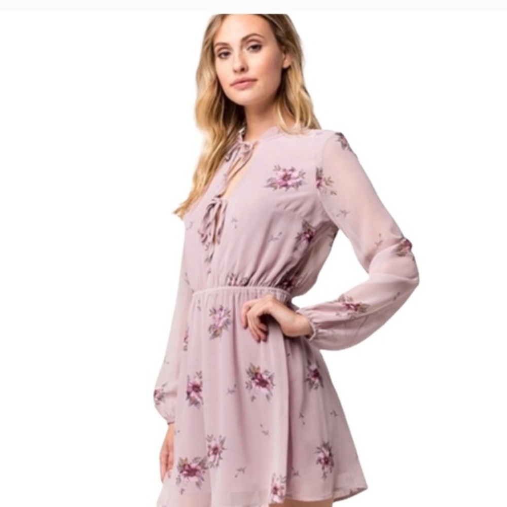 Full Tilt Ruffled Sheer Balloon Sleeve Dress